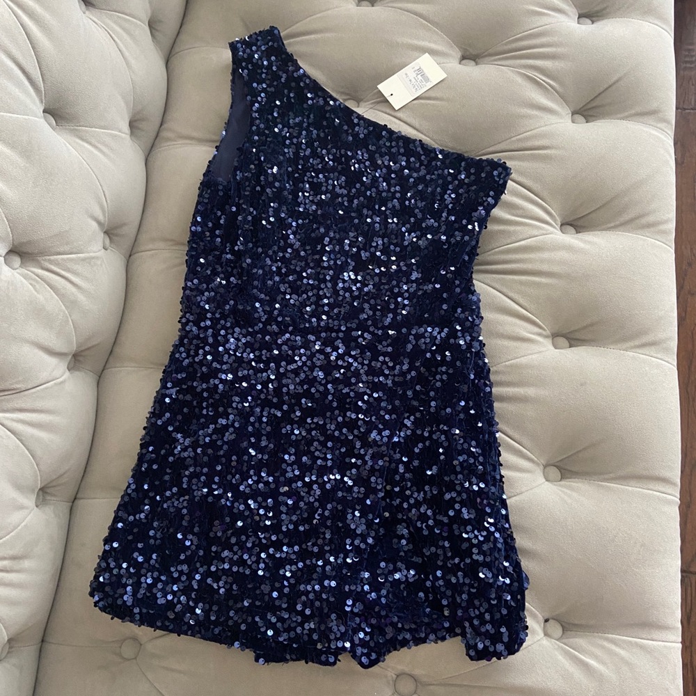 Dazzling Midnight Blue Sequin One-Shoulder Mini Dress